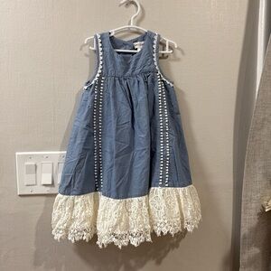 Artisan Blue Dress with Cream Lace Trim